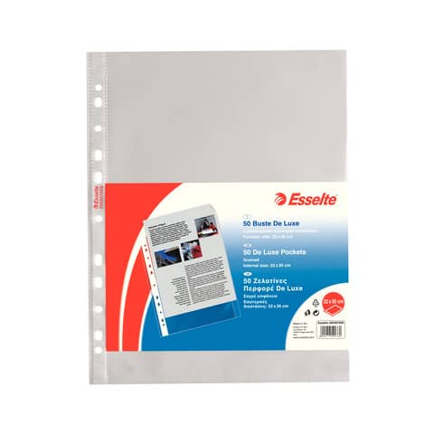 Buste a perforazione universale goffrate Esselte DELUXE 22x30 cm trasparente antiriflesso  conf.50 - 395097600